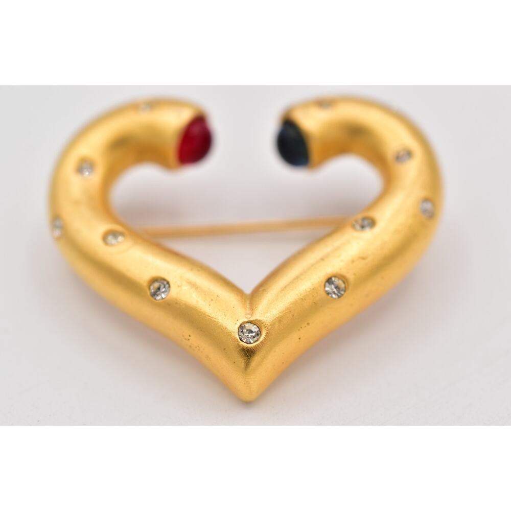 Givenchy Vintage Heart Gripoix Pin Brooch Cabochon Brushed Gold Signed 80s BinBP - Picture 5 of 12